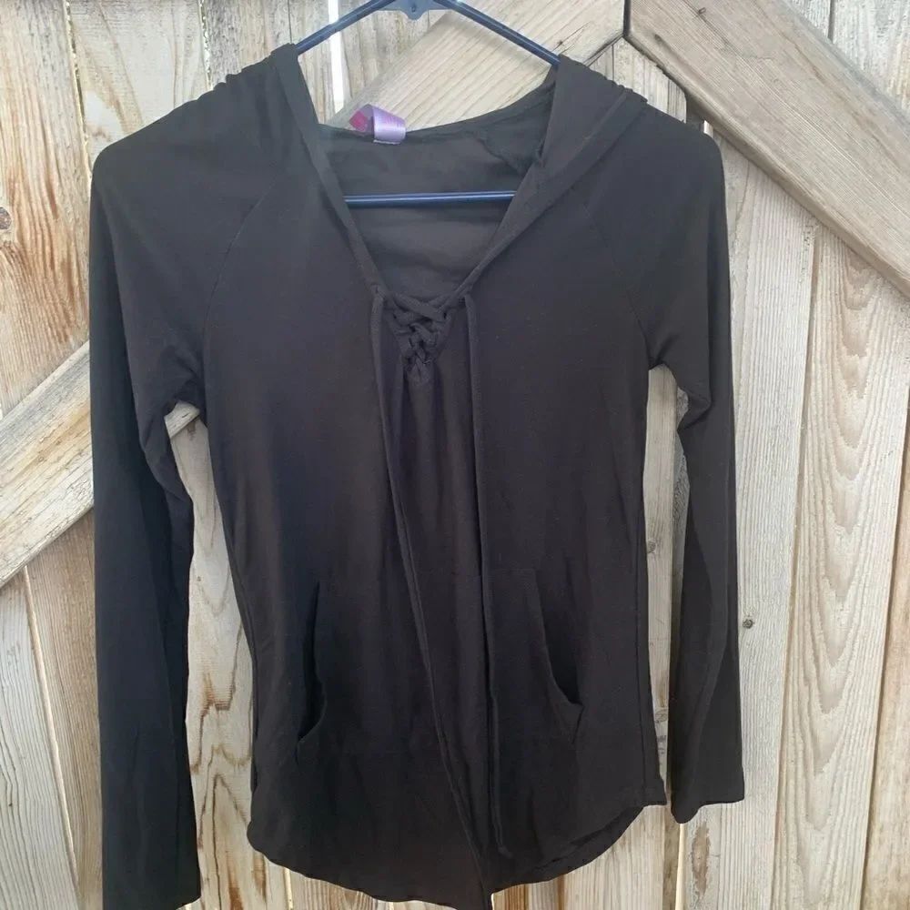 No Boundaries top hooded pocket lace up thin XS